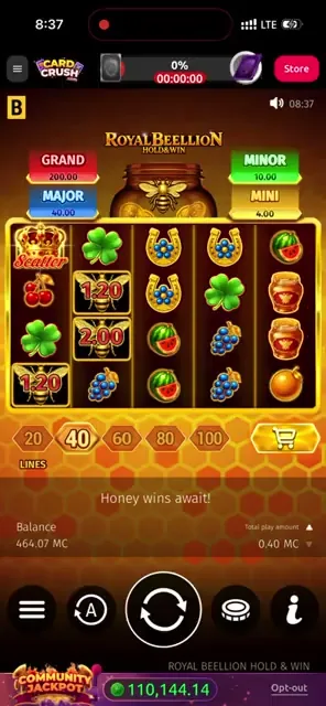 Royal Beellion Hold & Win — conseguir cashback